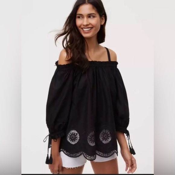 LOFT Black Embellished Off-Shoulder Blouse - Picture 1 of 8